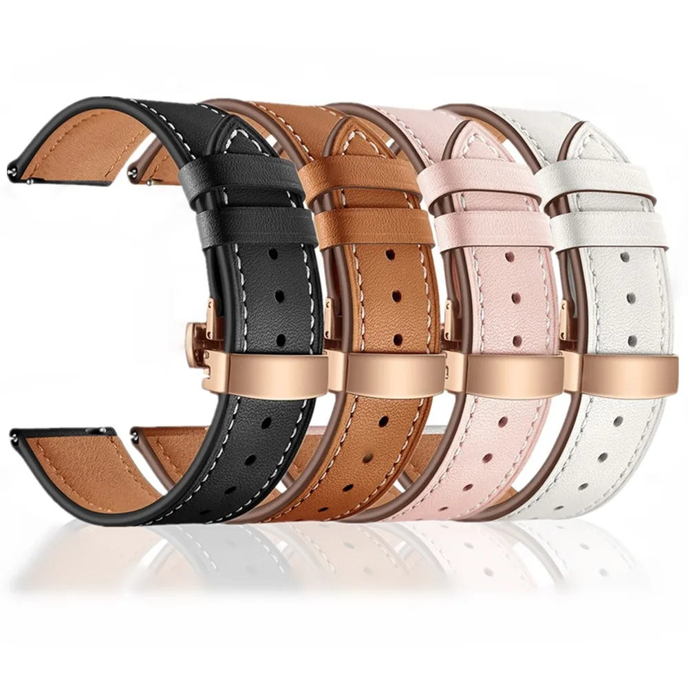 

22MM Universal Watchband for Huawei Watch GT 2 1 Leather Strap for Samsung Galaxy 3 45mm/46mm/Gear S3 Butterfly Buckle Bracelet