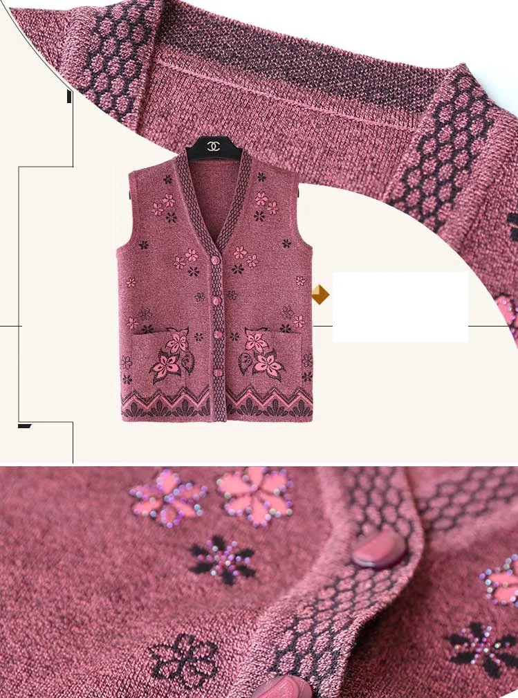 Вязаный свитер для бабушек, жилет, куртка размера плюс, 5XL, весна-осень, без рукавов, Женский вязаный кардиган, пальто, Свободный Топ, женская одежда