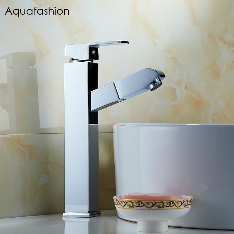 Роскошный полированный хромированный смеситель для ванной комнаты выдвижной