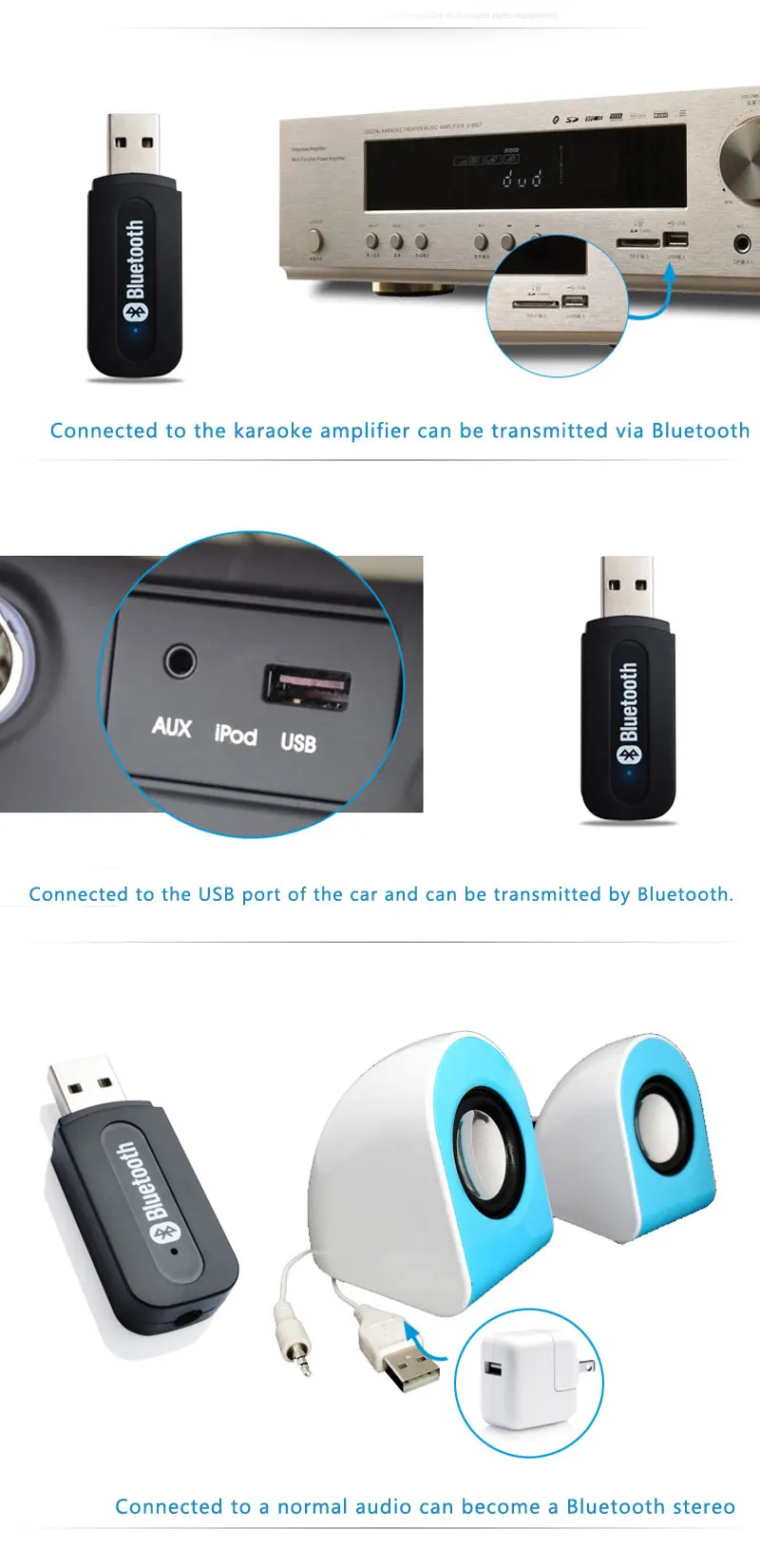 ENKLOV Bluetooth V2.1+ EDR USB накопитель аудио приемник 3,5 мм кабель черный Bluetooth автомобильный комплект для телефона и компьютера Bluetooth адаптер