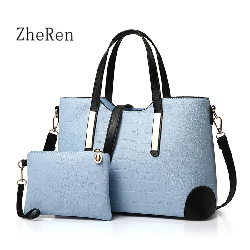 2016 2 Компл. Сумки + Кошелек Женщины Большие Из Крокодиловой Кожи Дамы Бренд Дизайн