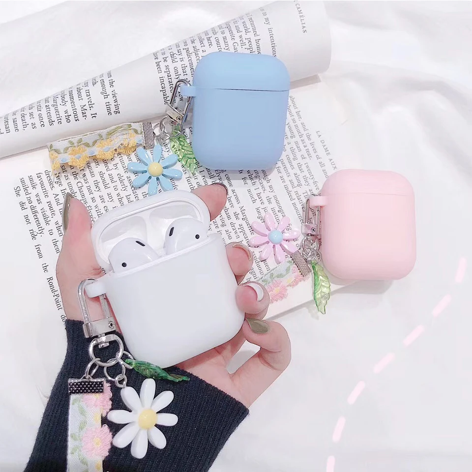 Роскошный милый корейский чехол с цветочным декором для Apple Airpods, чехол с орнаментом, аксессуары, Bluetooth наушники, силиконовый чехол, брелок