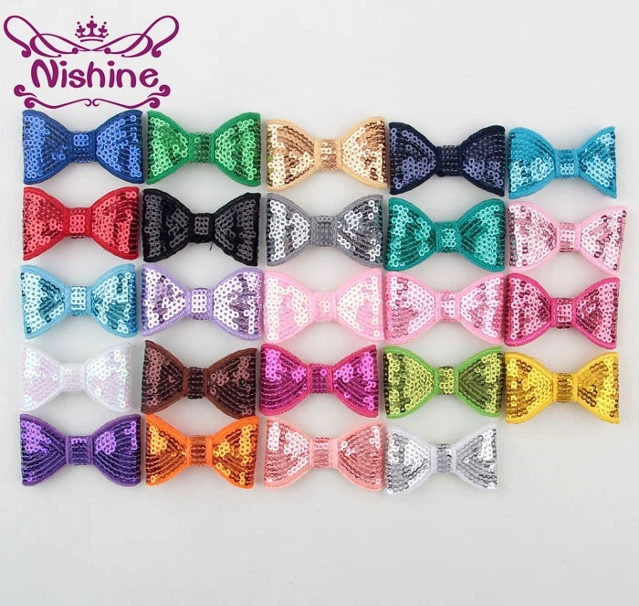 

Nishine 30pcs/lot 2" Embroideried Sequin Bows For Headband Hair Clip Kids Girls DIY Hair Bow Hair Accessories(Color:24 Colors)