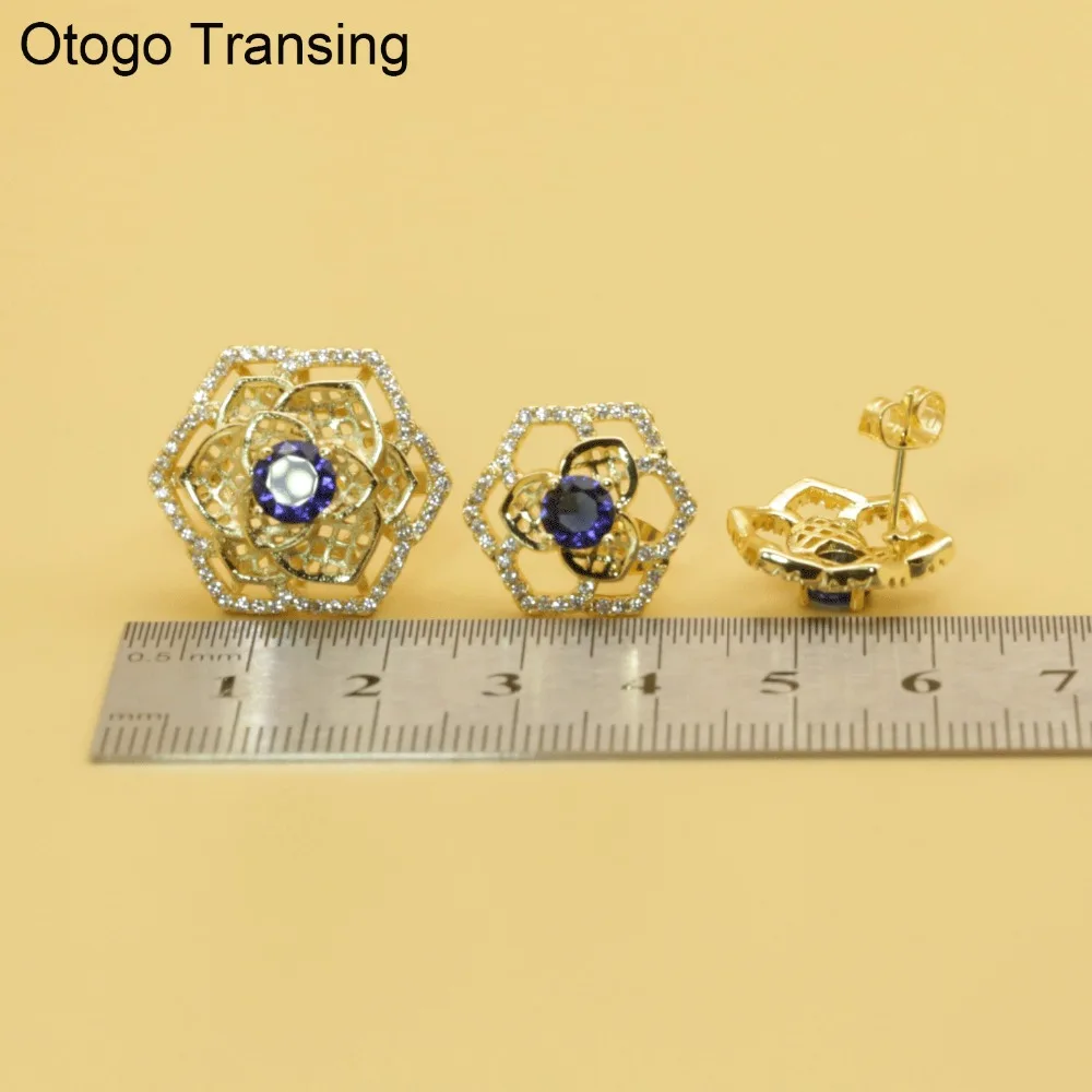 Женский ювелирный набор Otogo серьги кольца с голубыми кристаллами браслет цветком