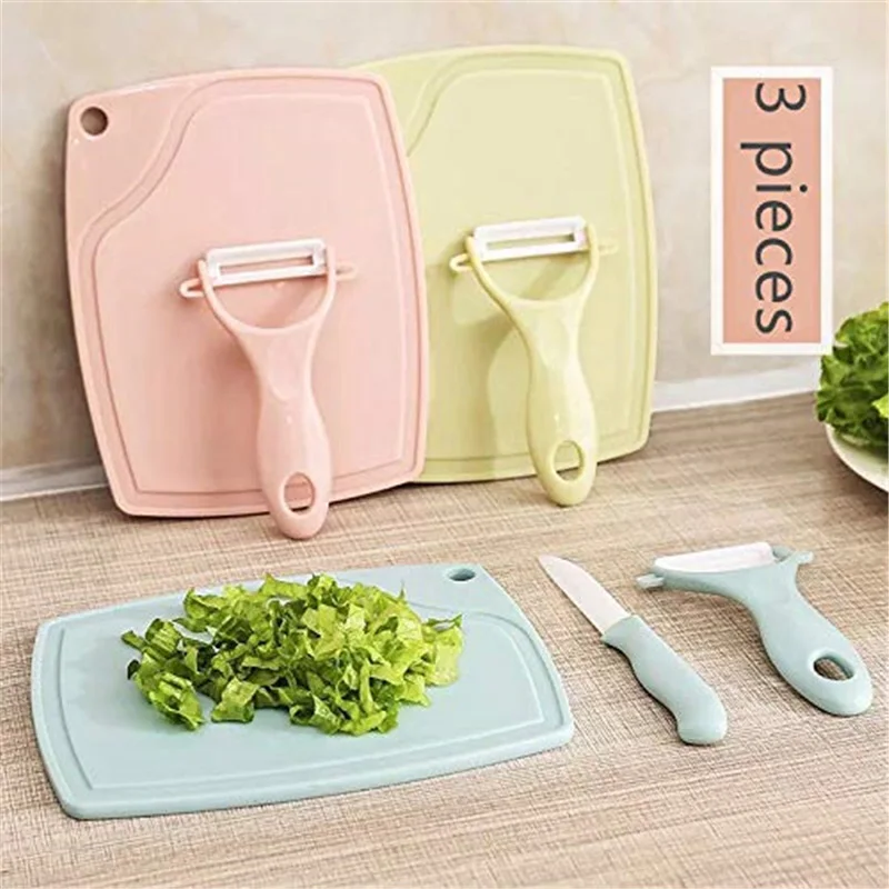 3Pcs Kitchen Tools Set Ceramic Fruit Vegetable Knife Peeler and PP Chopping Board Portable Outdoor Cooking Gadgets For Picnic | Дом и сад