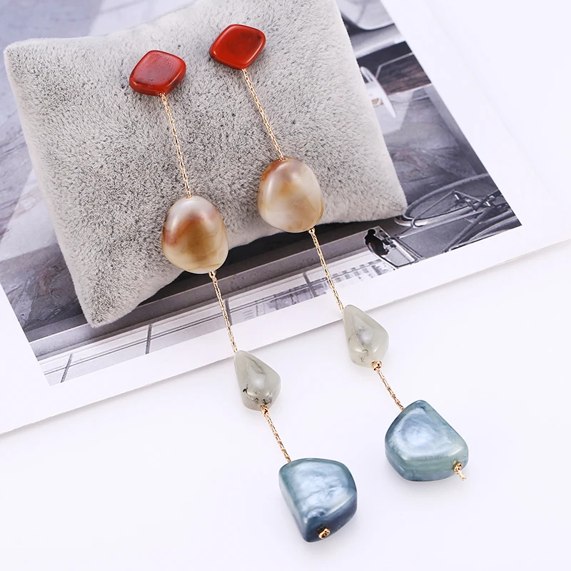 Женские богемные длинные серьги ZA летние винтажные подвески с натуральным