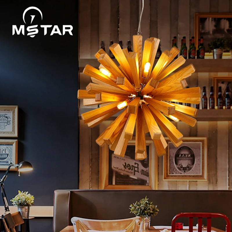 Nordic Wood Chandelier Designer Art Individuality Dining Room Ashtree Wooden Kitchen Bar | Лампы и освещение