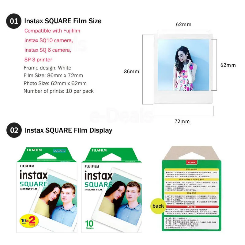 Оригинальная белая пленка Fujifilm Instax квадратной формы 10 100 листов для камеры FUJI Instant
