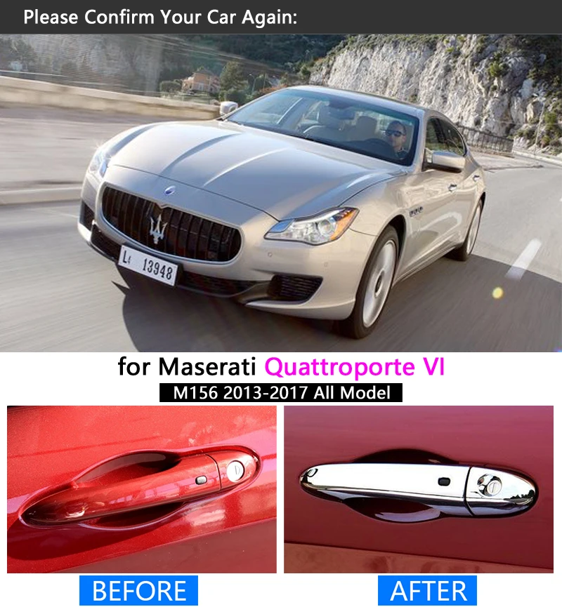 Хромированная накладка на дверную ручку для Maserati Quattroporte IV M156 2013 2014 2015 2016 2017 4