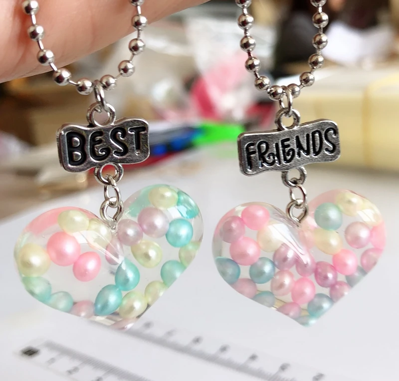 2PCS/Set Colorful Pearl Heart Best Friends Necklaces Stereo soft simulation Imitation Necklace For Children Jewelry | Украшения и