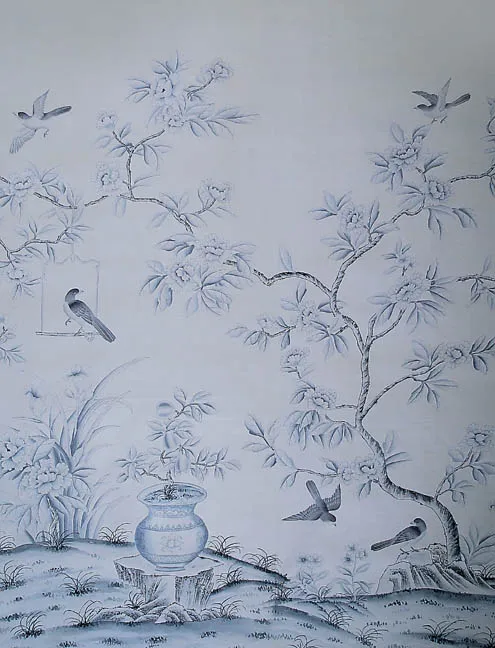 Классический стиль элегантные шелковые обои с ручной росписью цветы птицами