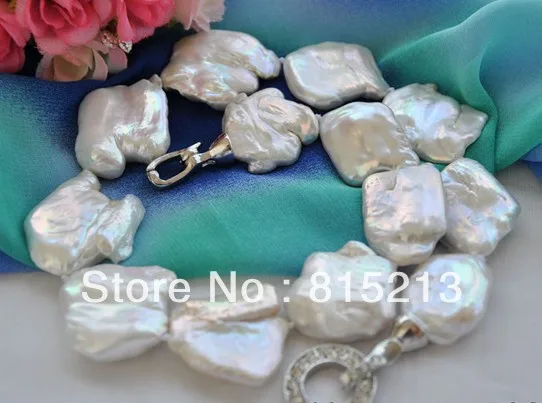 N262 БОЛЬШОЙ 35 мм БЕЛЫЙ БАРОККО КЕШИ REBORN ОЖЕРЕЛЬЕ ПЕРЛЫ % Скидка AAA|pearl necklace|necklace