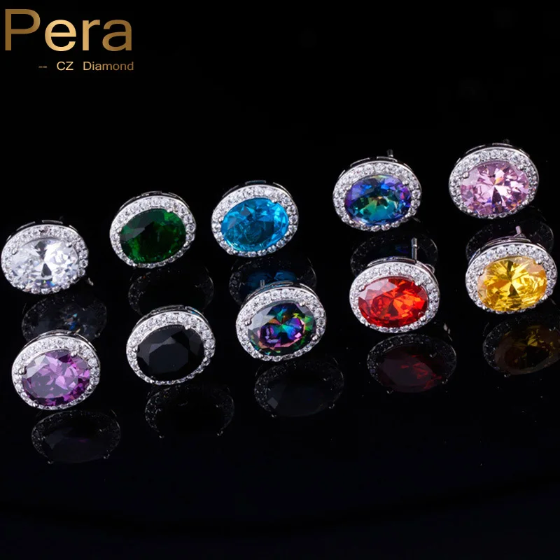 Женские серьги-гвоздики с овальным кристаллом, серебристого цвета