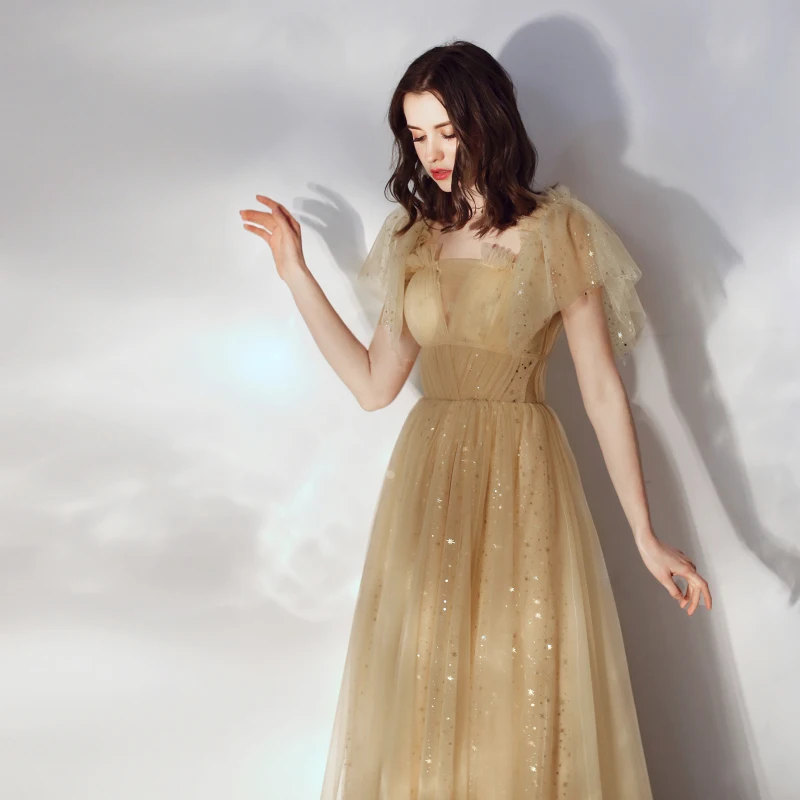 SSYFashion новинка блестящее платье цвета шампанского с блестками в пол Длинные
