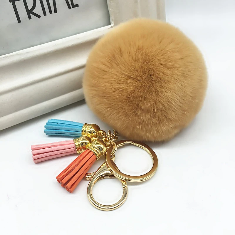 2016 Новая Мода Настоящий мех кролика мяч Pom Кисточки Из ПФЛ кулон-брелок для