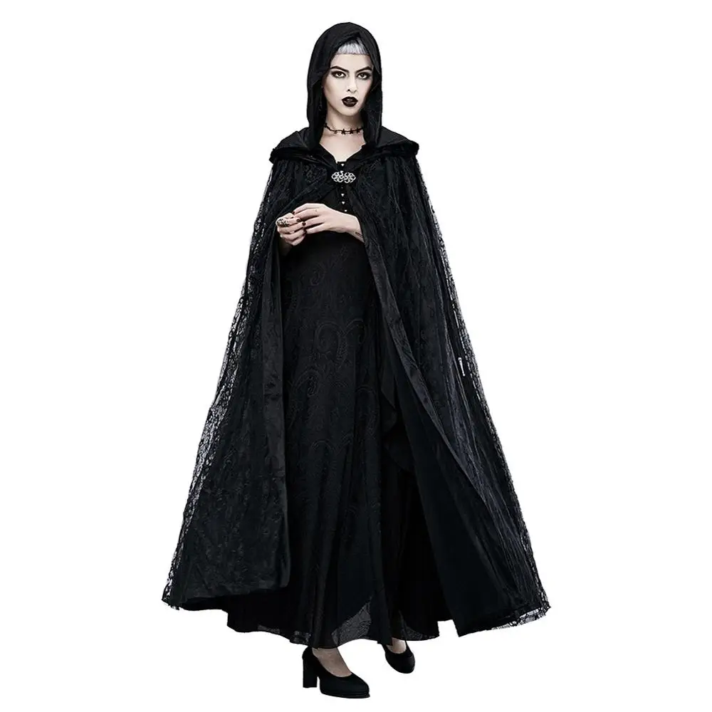 

Black Punk Women Lace Dress Lace Cloak Party Halloween Carnival Costumes