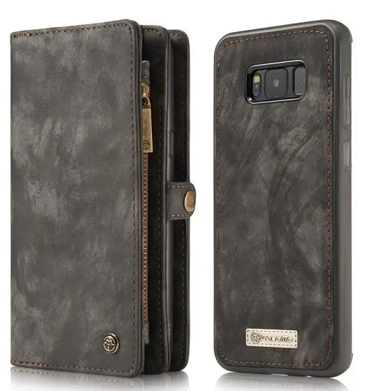 Black CaseMe молнии бумажник кожаный чехол для iPhone X XR XS Max 8 I8 6 6s 7 Plus samsung S10 S10E S8 плюс S7 край ретро Винтаж 1 шт - Цвет: Black