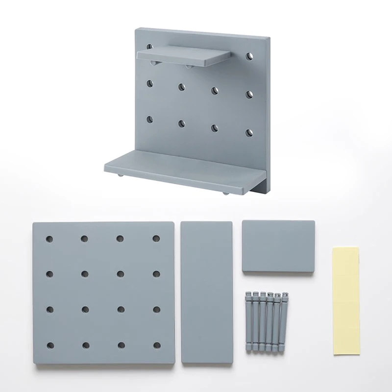 Grey 1set Настенный стеллаж для хранения, без штамповки, сделай сам, для кухни, ванной комнаты, полка, декоративный подвесной органайзер, Разъемное соединение, паста, домашний декор, отверстия, крючки - Цвет: Grey 1set