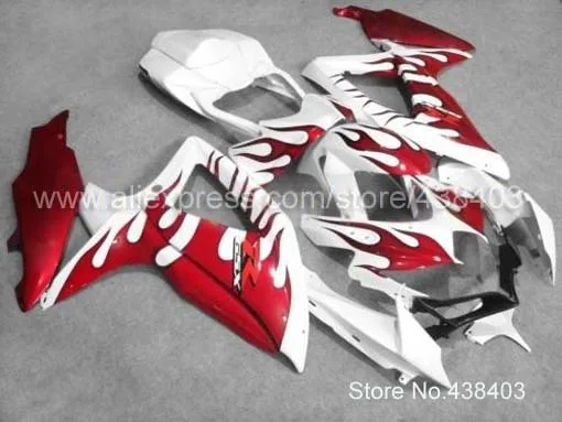 GSX R600 2008 2009 2010 white red flames Body Kit Fairing for Suzuki GSX-R600 08 GSX-R750 10 R 600 750 09 K8 | Автомобили и