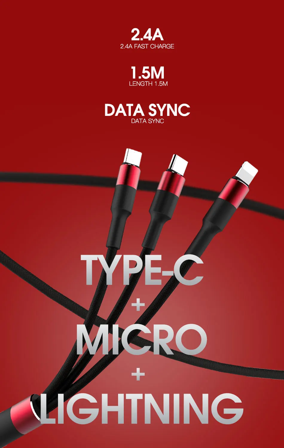 MOXOM 3 в 1 usb type C Micro USB кабель type-c для iPhone кабель зарядного устройства 120 см 3A кабель быстрой зарядки USB C