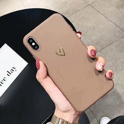 brown GlamPhone чехол Золотое любовное Сердце чехол для телефона для iPhone11Pro/MAX 7 8 Plus простой чехол s для iPhone11 XR XS Max 7 6 6S Plus Мягкий ТПУ чехол - Цвет: brown