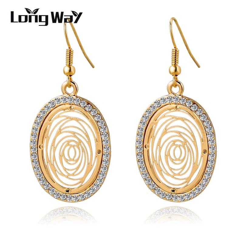 Женские серьги подвески с кристаллами LongWay золотистые и Серебристые свадебные