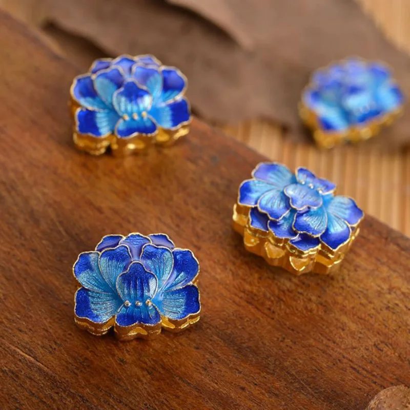 Cuponickel bluing Cloisonne двусторонний синий Лотос три отверстия соединитель разделитель