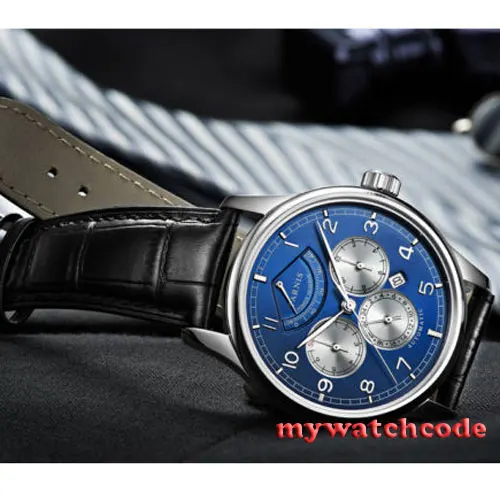 43mm Parnis Blue Dial Automatic Power Reserve automatic Business Men's Watch 505 |