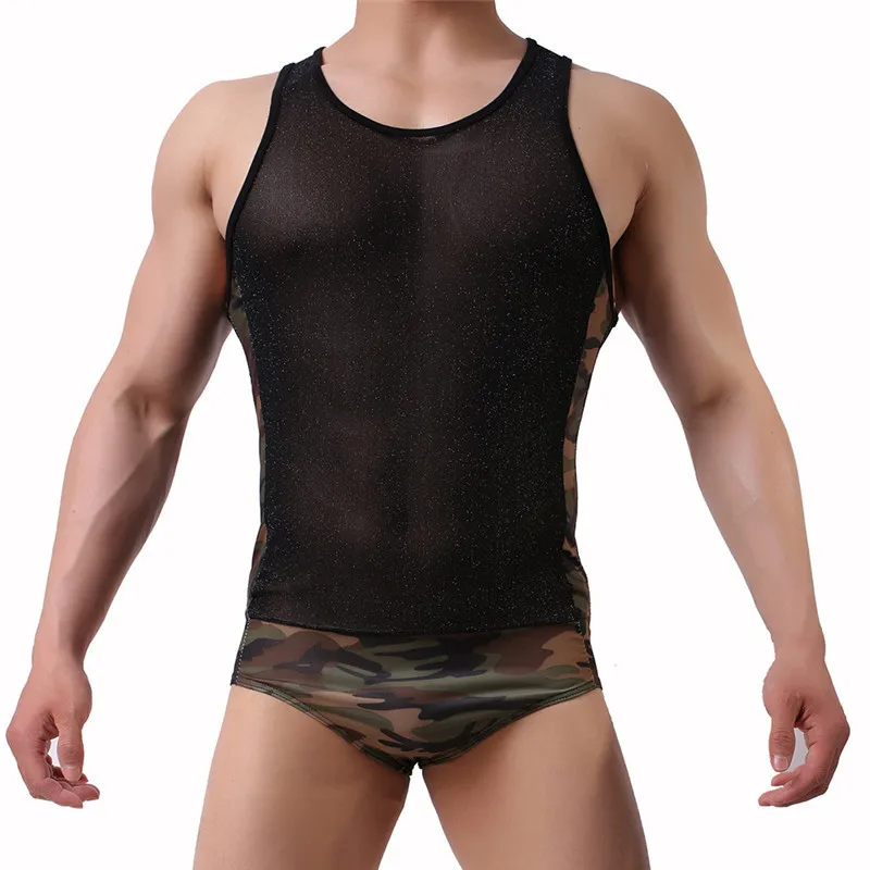 Sexy Sleeveless Undershirts Mens Leotard Bodysuit Jumpsuit Swimwear One-piece Swimsuit Wrestling Singlet Sleepwear Bodysuit
