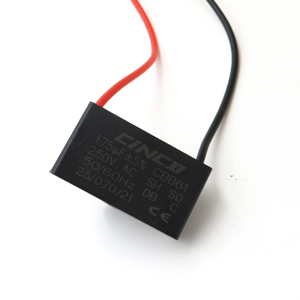 CBB61 стартовый конденсатор с алюминиевой крышкой 1 75 мкФ/250 V 2 провода 50/60Hz