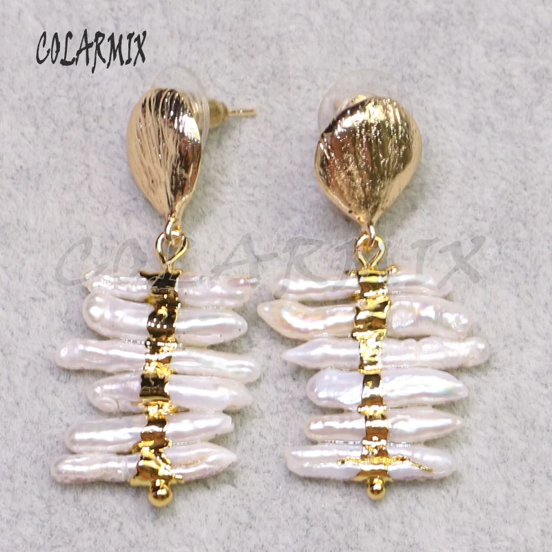 

5 Pairs Natural pearls earrings Gold color plated pearls jewelry pearls earrings gift for lady elegant earring for lady9239