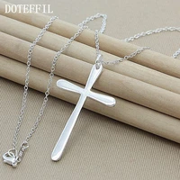 doteffil 925 sterling silver long cross pendant necklace 18 inch chain for woman fashion wedding engagement charm jewelry