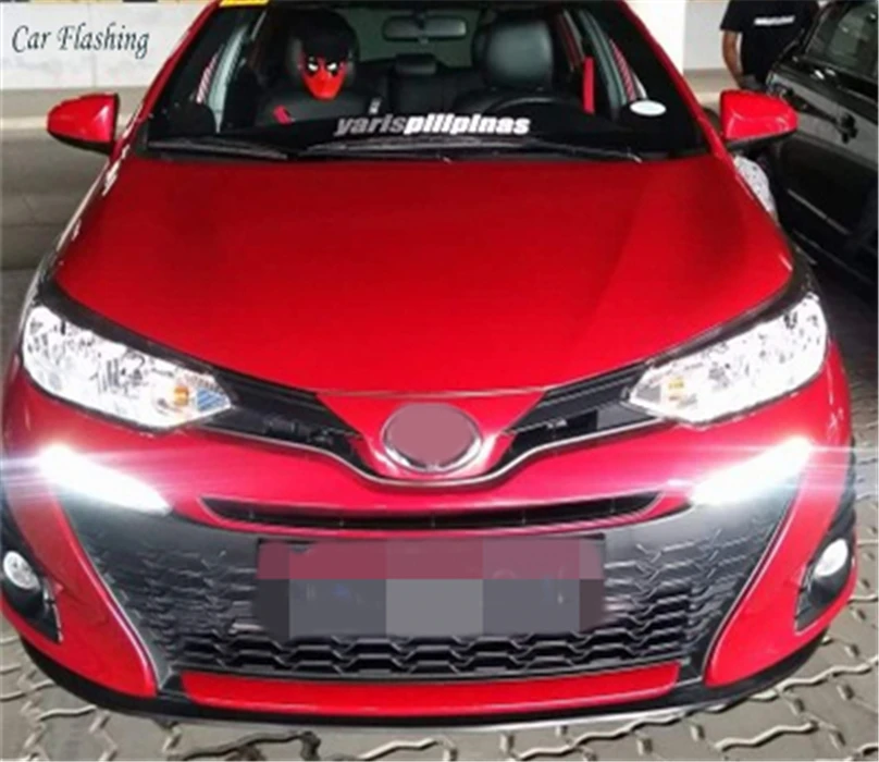 Car Flashing 1set For Toyota Yaris 2017 2018 2019 LED DRL Daytime Running Light Daylight yellow turn Signal fog lamp car-Styling |