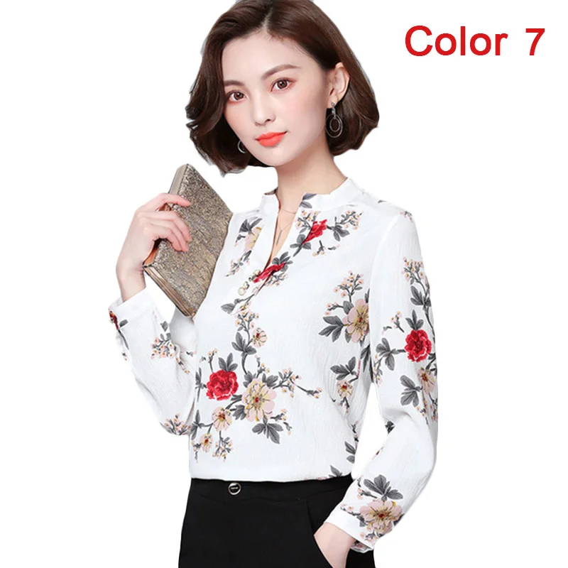 Женская шифоновая блузка, рубашка,, женская одежда, длинный рукав, Blusas, шифон, женские офисные блузки, с принтом, в полоску, в горошек, для девушек, OL, Топ - Цвет: Color 7
