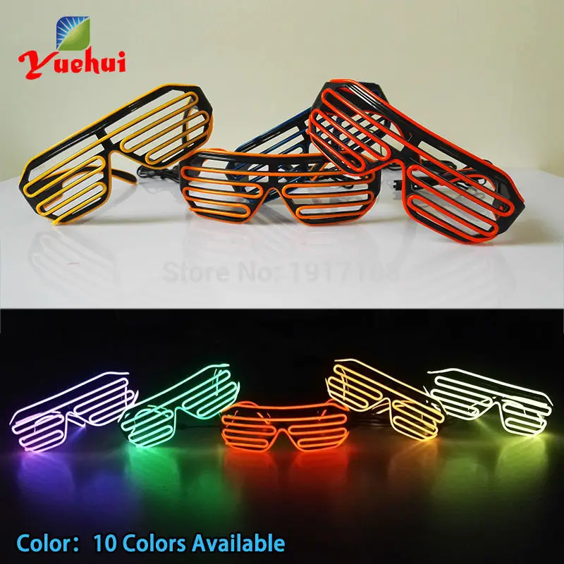 Дешево! 10 цветов сверкающие свадебные декорации LED затвор очки звук активный EL