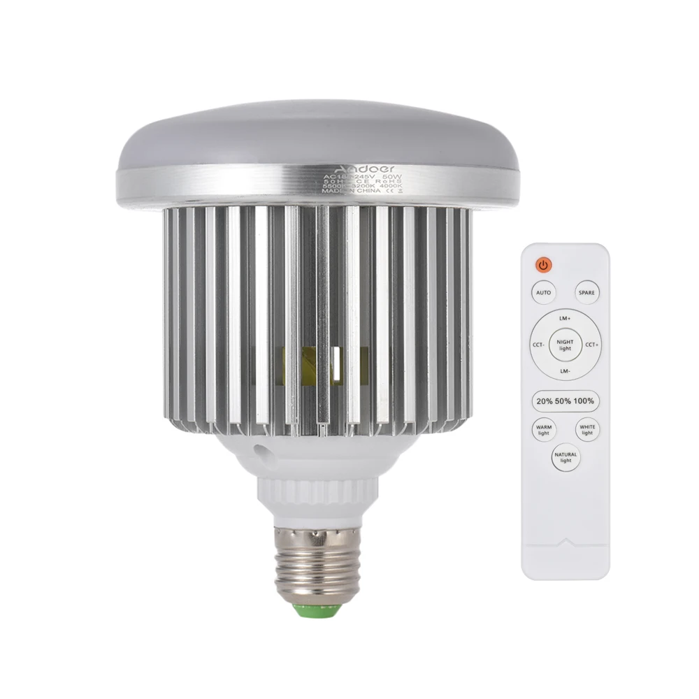 Andoer E27 50W Светодиодный светильник для фотостудии, лампа с регулируемой яркостью 3200K~ 5600K w/видео светильник с дистанционным управлением, лампочка AC185-245V