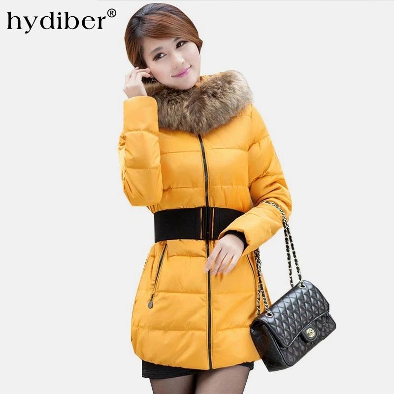 HYDIBER 2018 зимняя длинная куртка с капюшоном женское пальто меховым воротником