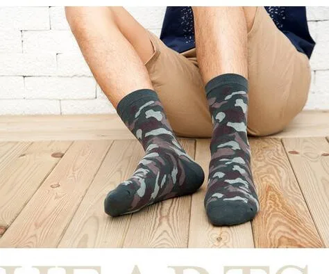 120pairs/lot fedex fast  european and american style male cotton camouflage socks casual soft socks free size