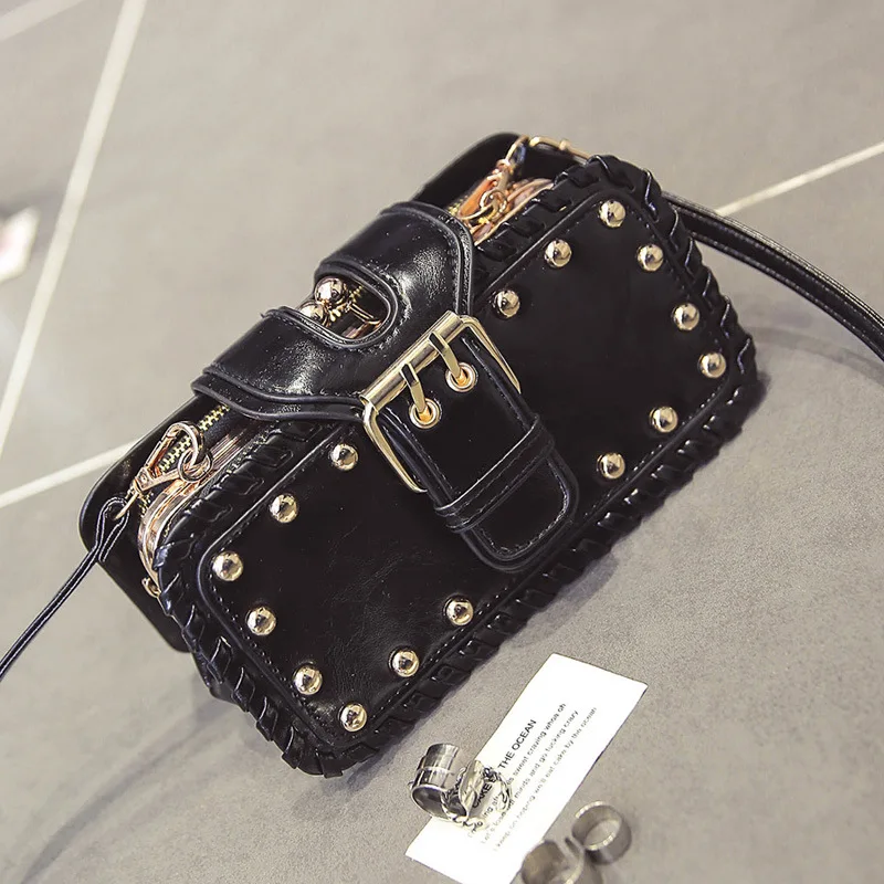 Женщины Сумка Заклепки Мини С Поясом Из Натуральной Кожи Короткие Деньги Телефон