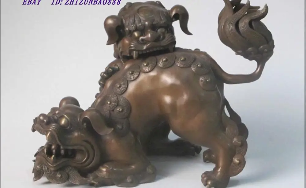 Уникальный чистый Бронзовый Китайский foo dog ЛЕВ Укус luckines Лев курильница | Дом и