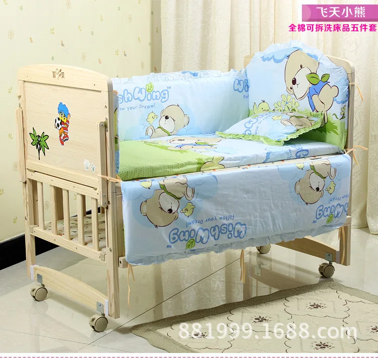 

Promotion! 6PCS Bear crib bedding sets with bear pattern,100% cotton baby bedding sets crib set (3bumper+matress+pillow+duvet)