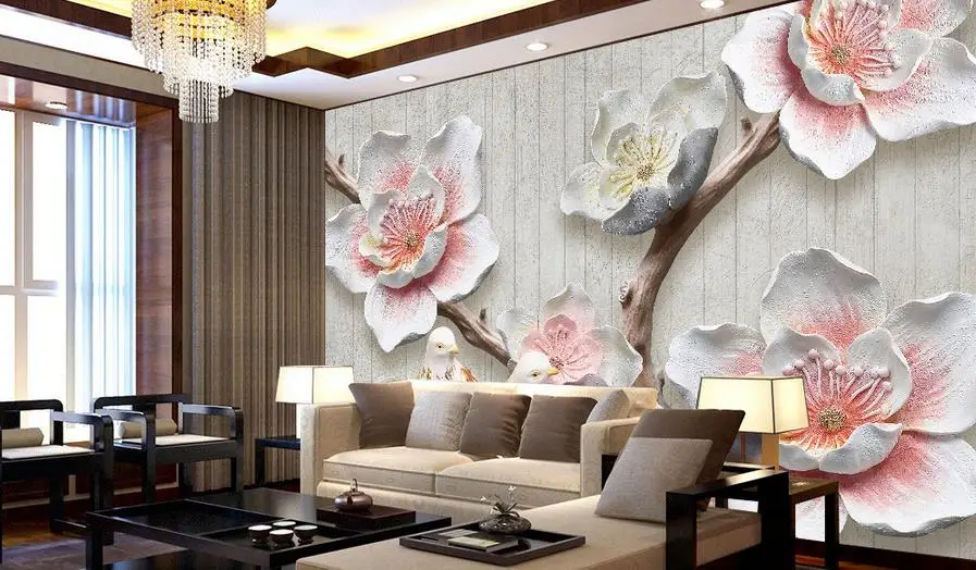 Пользовательские фото обои 3D Рельефный цветок сливы птичка настенная бумага