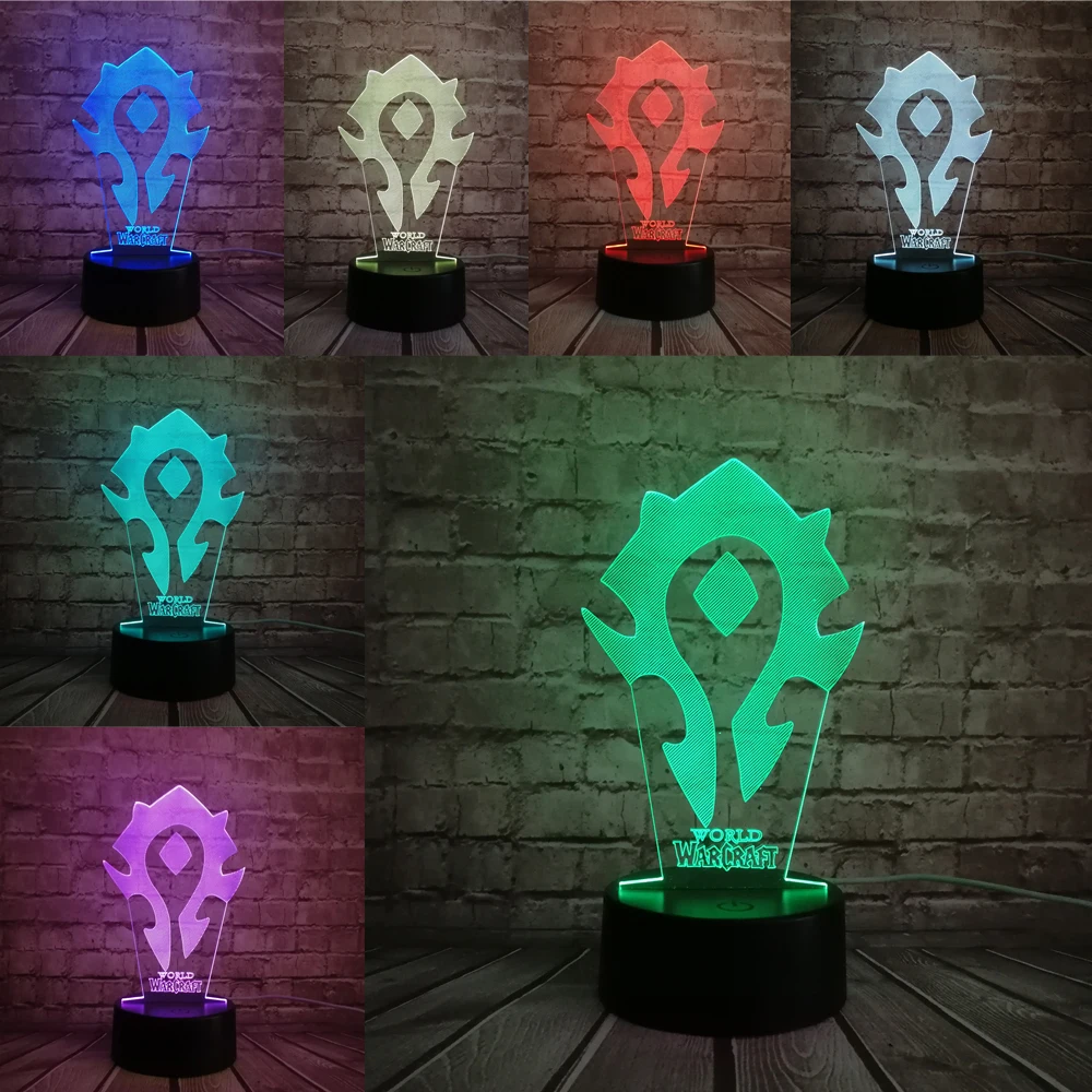 3D светильник игра WOW World of Warcraft племенные знаки 7 цветов Настольный светодиодный ночник для детей праздник Рождественский подарок иллюзия