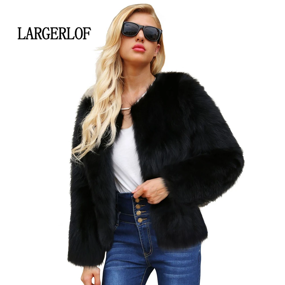 LARGERLOF пальто из искусственного меха модное короткое зимнее женский черный