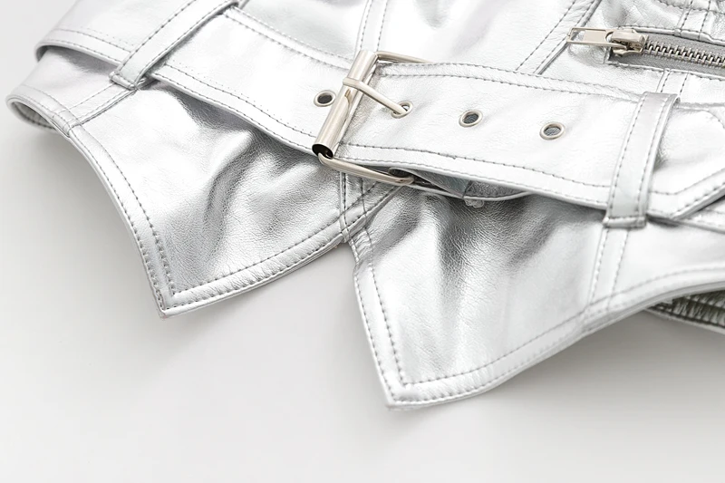 Summer top 2019 fashion sexy crop silver womens clothing off shoulder pu tank | Женская одежда