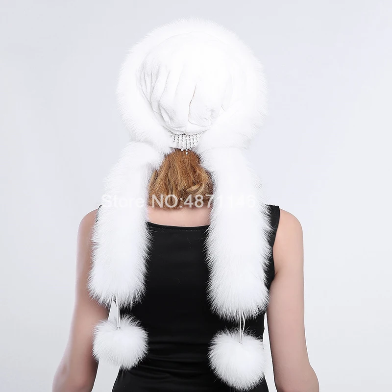 Новые женские зимние Стразы натуральный Лисий мех шапки цельные хвосты лисы