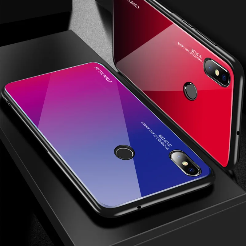 Gradient Tempered Glass Phone Cases For Xiaomi Mi 8 9 SE Pocophone F1 A1 A2 Lite 6 5S Plus Redmi S2 Full Protective Cover |