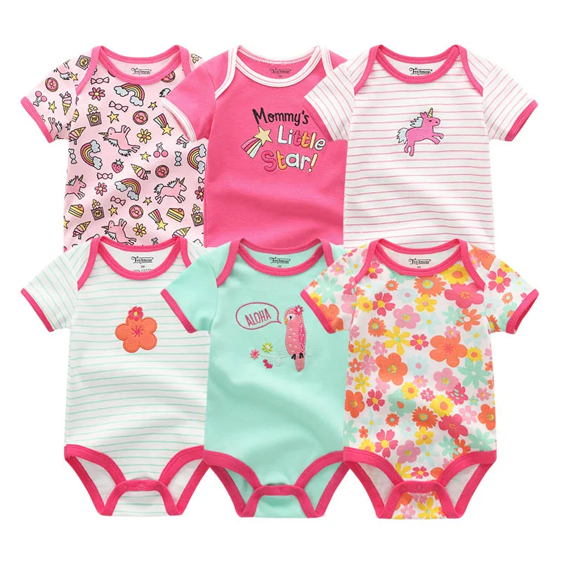 baby girl clothes12 6 шт./лот из хлопка для новорожденных 0-12 M для маленьких девочек одежда Боди Roupa de bebe летние для маленьких мальчиков одежда Костюмы комплекты единорог - Цвет: baby girl clothes12