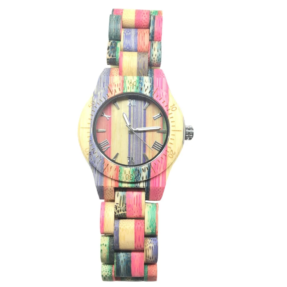 Цветные бамбуковые полностью деревянные часы для женщин лучшие подарки на день