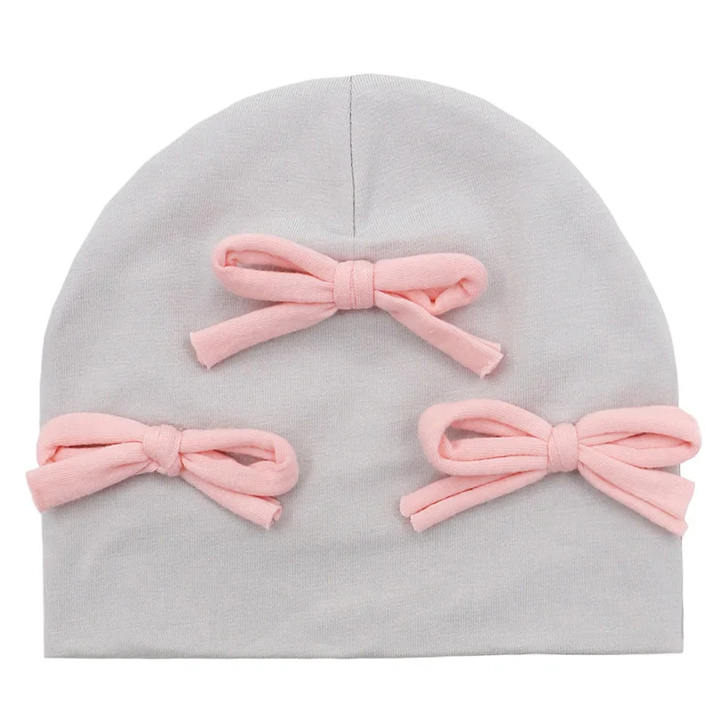 GZhilovingL New Cute Baby Cotton Bow Hat Beanies For Infant Girls Boys Kids Winter Soft Solid Newborn Baby Hair Accessories - Цвет: Gray 1